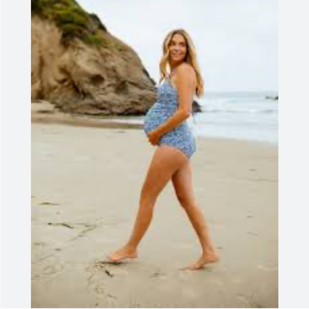 Seraphine Blue White Maternity Tankini Set Medium